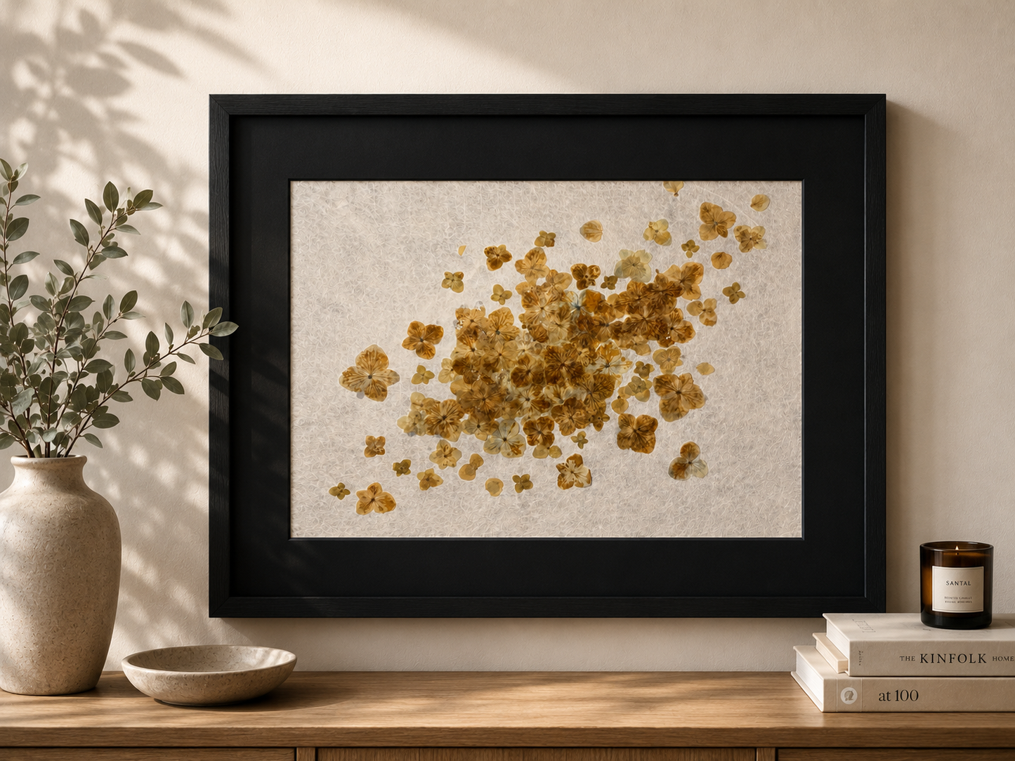 Azar / Chance — Hortensias Prensadas sobre Papel Kozo / Pressed Hydrangeas on Kozo Paper