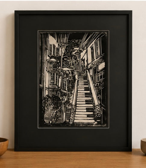 Noche en Valparaíso — Linograbado Original