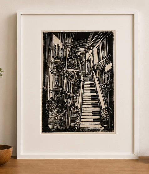 Noche en Valparaíso — Linograbado Original