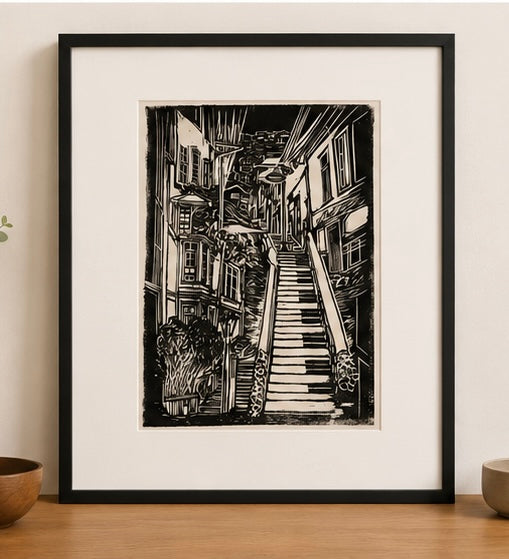 Noche en Valparaíso — Linograbado Original