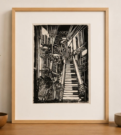 Noche en Valparaíso — Linograbado Original