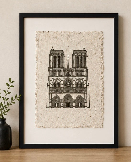 Notre-Dame de París — Linograbado Original sobre Papel Artesanal