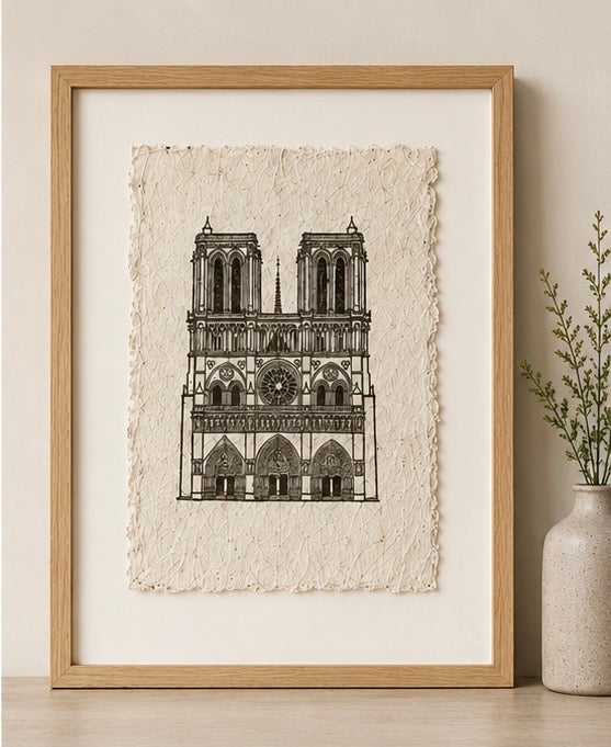 Notre-Dame de París — Linograbado Original sobre Papel Artesanal