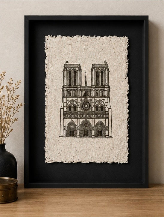 Notre-Dame de París — Linograbado Original sobre Papel Artesanal