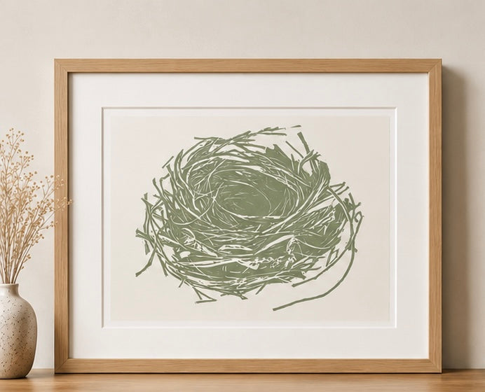 Nido verde menta — Linograbado Original