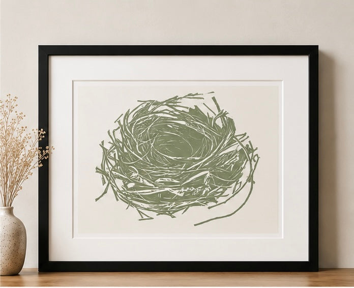Nido verde menta — Linograbado Original