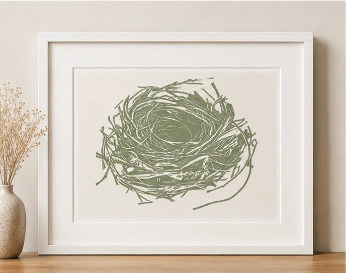 Nido verde menta — Linograbado Original