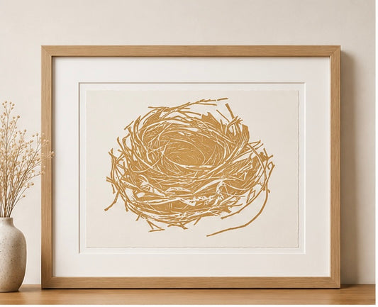 Nido Ocre — Linograbado Original