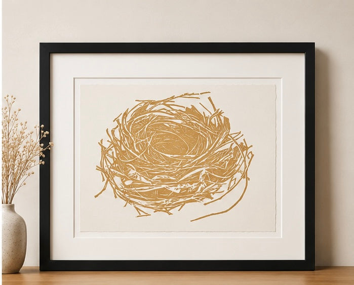 Nido Ocre — Linograbado Original
