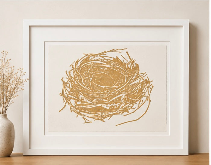 Nido Ocre — Linograbado Original