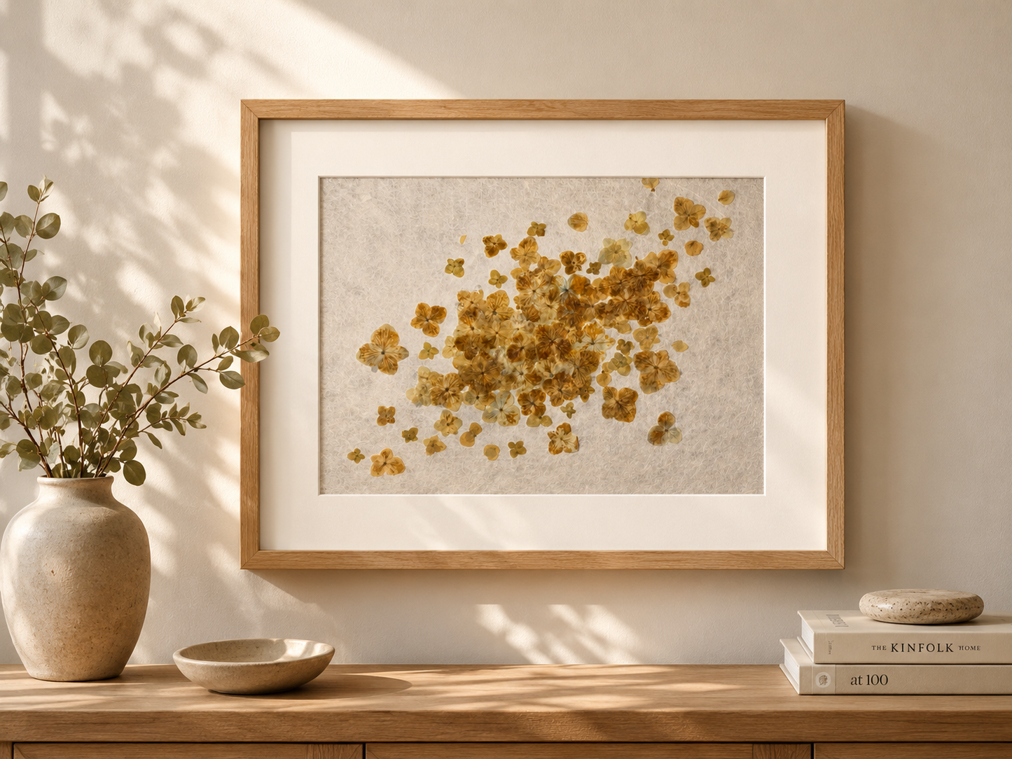 Azar / Chance — Hortensias Prensadas sobre Papel Kozo / Pressed Hydrangeas on Kozo Paper
