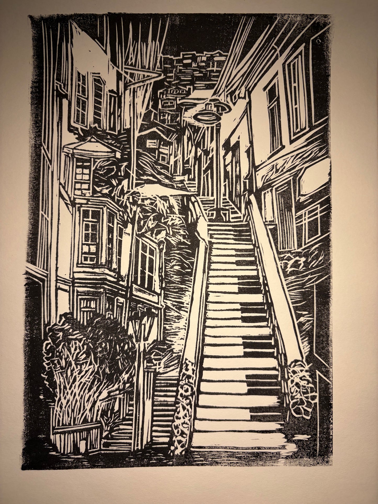 Noche en Valparaíso — Linograbado Original