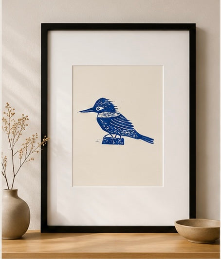 Martín Pescador — Linograbado Original