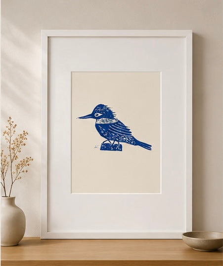 Martín Pescador — Linograbado Original
